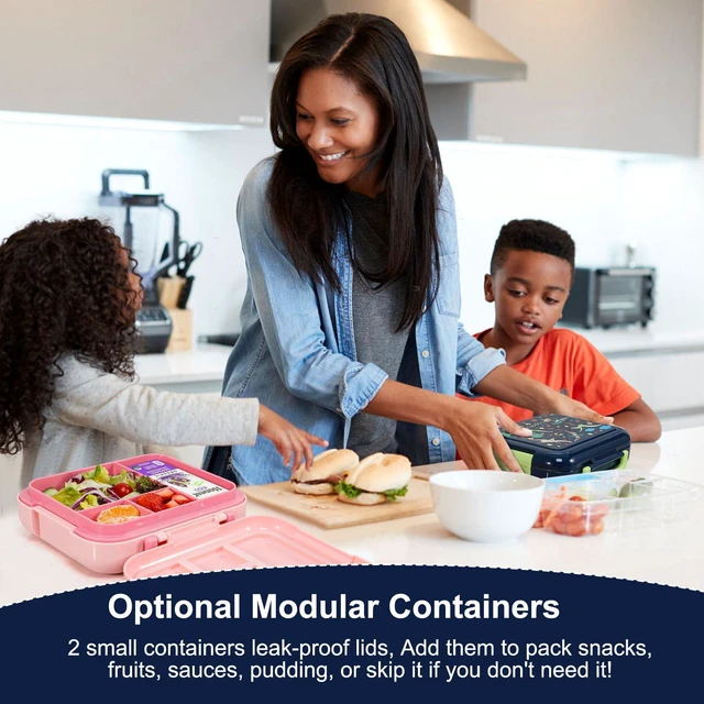 Alt view image 5 of 7 - Prints Bento Box for Kids, 4.8 Cups 4 Compartment Lunch Containers | Ideal Portion Size for Ages 4-8, With Handle & 2 Snack Containers, Leakproof, Dishwasher & Microwave Safe, BPA-Free(Dinosaur)