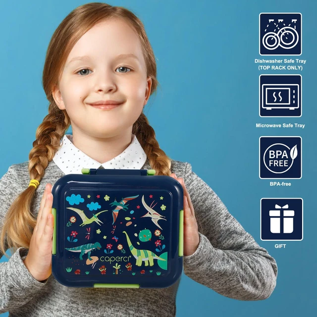 Alt view image 6 of 7 - Prints Bento Box for Kids, 4.8 Cups 4 Compartment Lunch Containers | Ideal Portion Size for Ages 4-8, With Handle & 2 Snack Containers, Leakproof, Dishwasher & Microwave Safe, BPA-Free(Dinosaur)