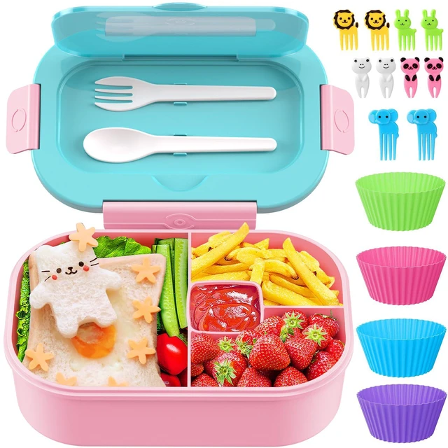 Main image of Lunch Box Kid Adult Bento Box, 4-Compartment Food Lunch Containers (Candy) | BPA Free, Leak-Proof Bento-Style with Fork & Spoon Lunch Box for Work School, Microwave & Dishwasher Safe