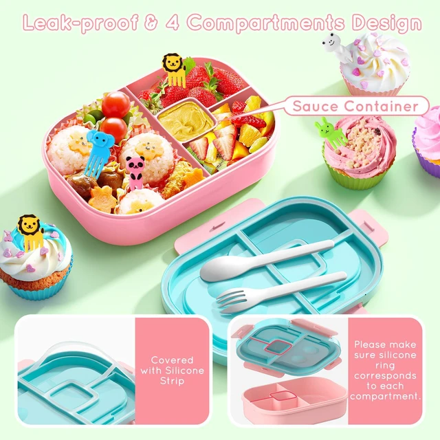 Alt view image 2 of 7 - Lunch Box Kid Adult Bento Box, 4-Compartment Food Lunch Containers (Candy) | BPA Free, Leak-Proof Bento-Style with Fork & Spoon Lunch Box for Work School, Microwave & Dishwasher Safe