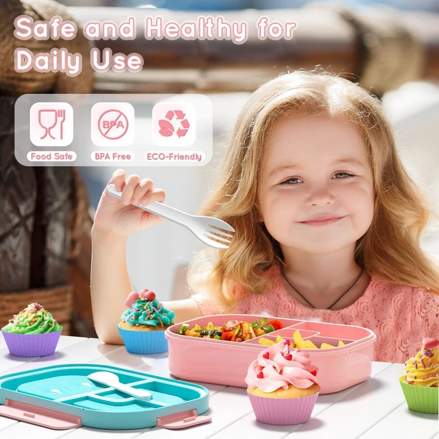 Alt view image 3 of 7 - Lunch Box Kid Adult Bento Box, 4-Compartment Food Lunch Containers (Candy) | BPA Free, Leak-Proof Bento-Style with Fork & Spoon Lunch Box for Work School, Microwave & Dishwasher Safe