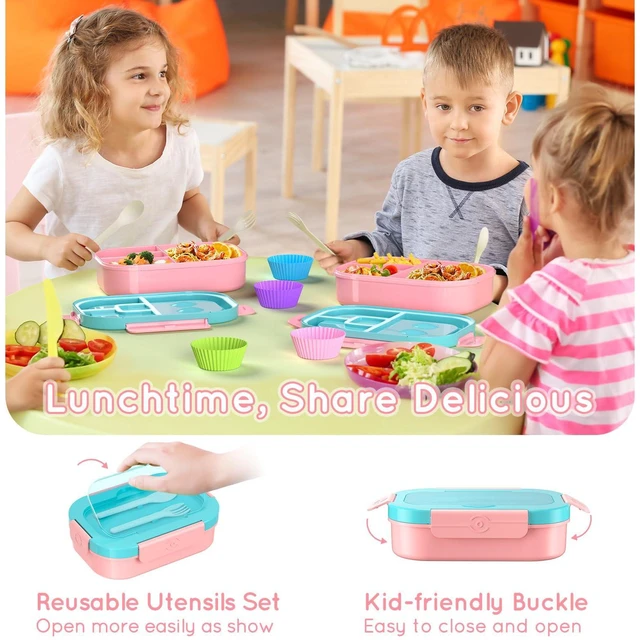Alt view image 4 of 7 - Lunch Box Kid Adult Bento Box, 4-Compartment Food Lunch Containers (Candy) | BPA Free, Leak-Proof Bento-Style with Fork & Spoon Lunch Box for Work School, Microwave & Dishwasher Safe