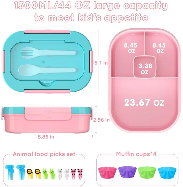 Alt view image 5 of 7 - Lunch Box Kid Adult Bento Box, 4-Compartment Food Lunch Containers (Candy) | BPA Free, Leak-Proof Bento-Style with Fork & Spoon Lunch Box for Work School, Microwave & Dishwasher Safe