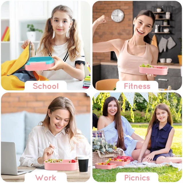 Alt view image 7 of 7 - Lunch Box Kid Adult Bento Box, 4-Compartment Food Lunch Containers (Candy) | BPA Free, Leak-Proof Bento-Style with Fork & Spoon Lunch Box for Work School, Microwave & Dishwasher Safe