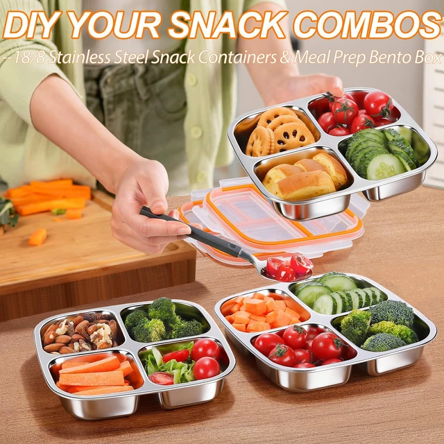 Alt view image 2 of 6 - Stainless Steel Snack & Lunch Container for Kids & Adults, 20 oz | 4 Compartments, Dishwasher-safe, Leak-resistant seal, Stackable, Bento box for meal prep, daycare, school, office & travel