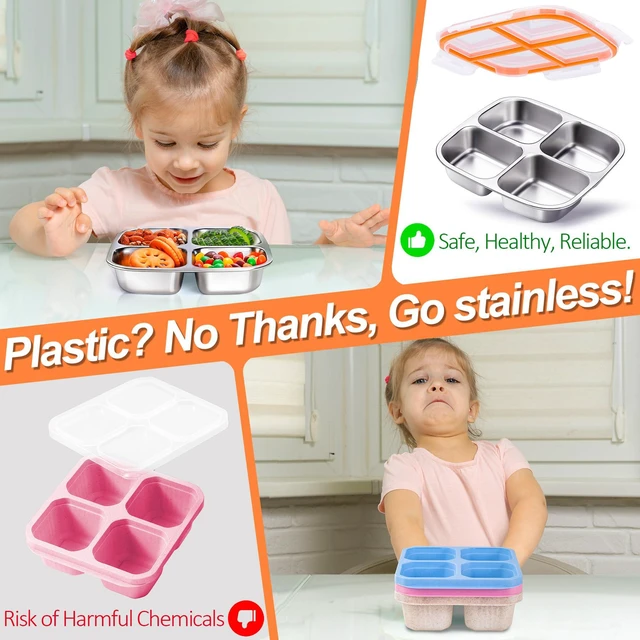 Alt view image 4 of 6 - Stainless Steel Snack & Lunch Container for Kids & Adults, 20 oz | 4 Compartments, Dishwasher-safe, Leak-resistant seal, Stackable, Bento box for meal prep, daycare, school, office & travel