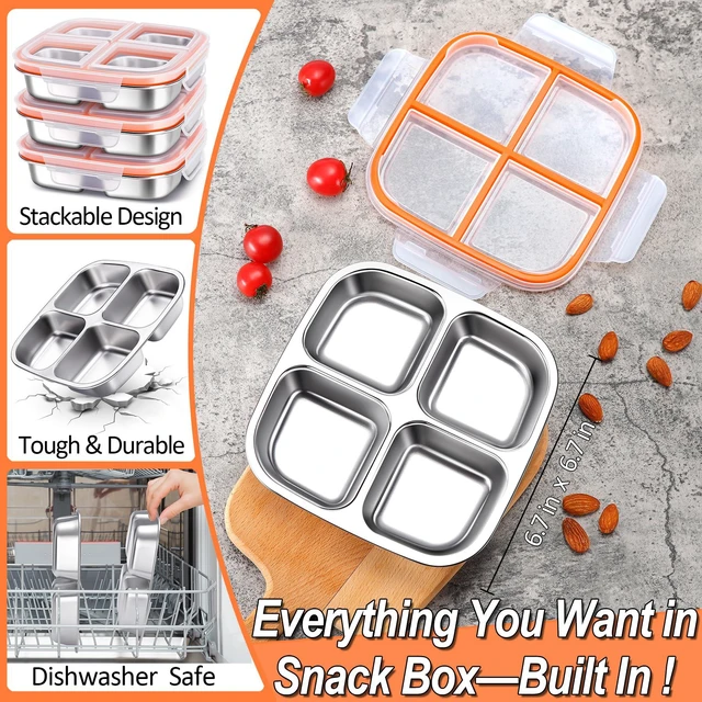 Alt view image 3 of 6 - Stainless Steel Snack & Lunch Container for Kids & Adults, 20 oz | 4 Compartments, Dishwasher-safe, Leak-resistant seal, Stackable, Bento box for meal prep, daycare, school, office & travel