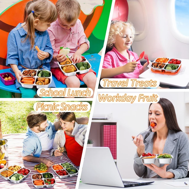Alt view image 6 of 6 - Stainless Steel Snack & Lunch Container for Kids & Adults, 20 oz | 4 Compartments, Dishwasher-safe, Leak-resistant seal, Stackable, Bento box for meal prep, daycare, school, office & travel