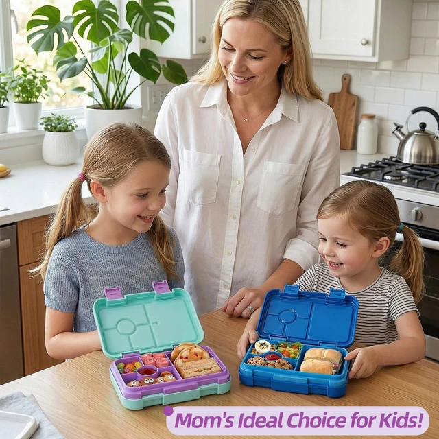 Alt view image 2 of 6 - Bento Lunch Box Snack Bento Lunch Containers Boxes, Green Patterned | 5/6 Compartments, 3 Cups BPA Free, Dishwasher Safe, for Kids, Back to School, On-the-Go Meal, Ages 3+, School