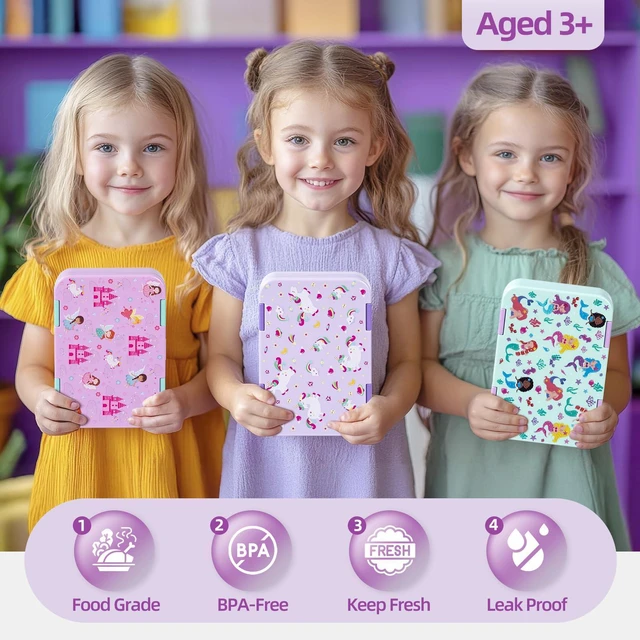 Alt view image 5 of 6 - Bento Lunch Box Snack Bento Lunch Containers Boxes, Green Patterned | 5/6 Compartments, 3 Cups BPA Free, Dishwasher Safe, for Kids, Back to School, On-the-Go Meal, Ages 3+, School