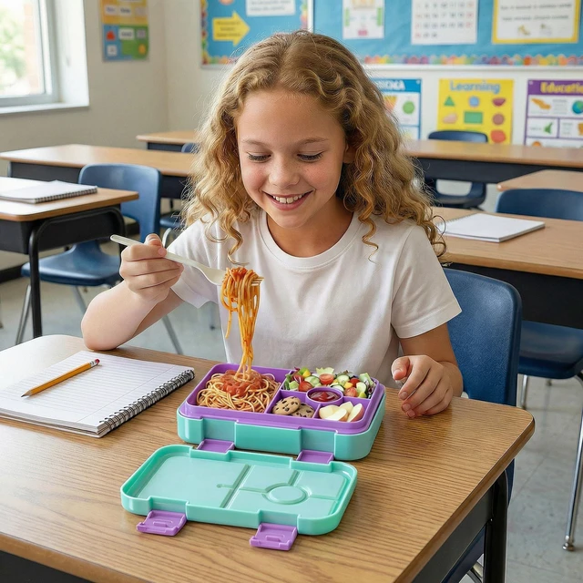 Alt view image 6 of 6 - Bento Lunch Box Snack Bento Lunch Containers Boxes, Green Patterned | 5/6 Compartments, 3 Cups BPA Free, Dishwasher Safe, for Kids, Back to School, On-the-Go Meal, Ages 3+, School