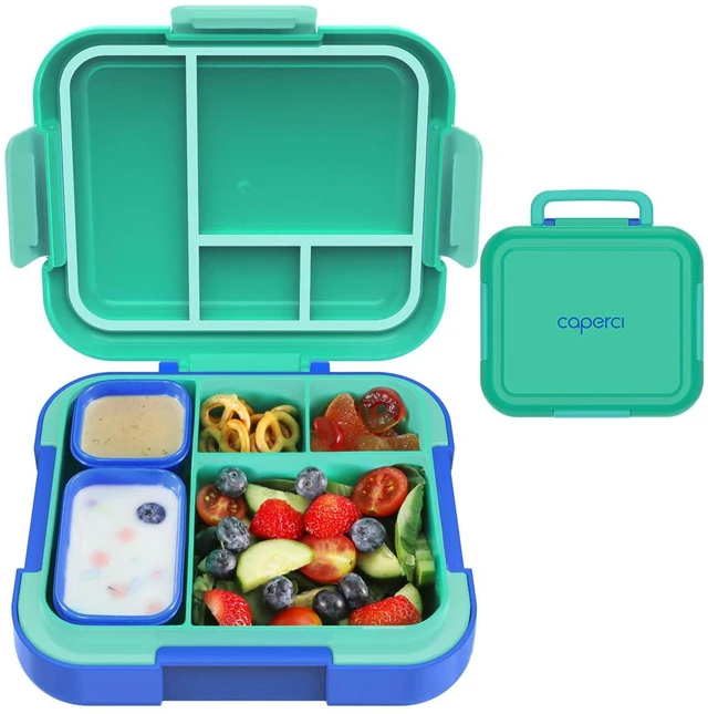 Main image of Bento Lunch Box for Kids, 4.8 Cups 4 Compartment Lunch Containers | Ideal Portion Size for Ages 4-8, With Handle & 2 Snack Containers, Leakproof, Dishwasher & Microwave Safe, BPA-Free(Green)