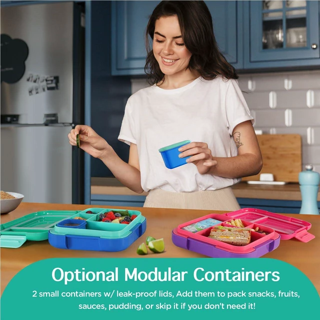 Alt view image 4 of 7 - Bento Lunch Box for Kids, 4.8 Cups 4 Compartment Lunch Containers | Ideal Portion Size for Ages 4-8, With Handle & 2 Snack Containers, Leakproof, Dishwasher & Microwave Safe, BPA-Free(Green)
