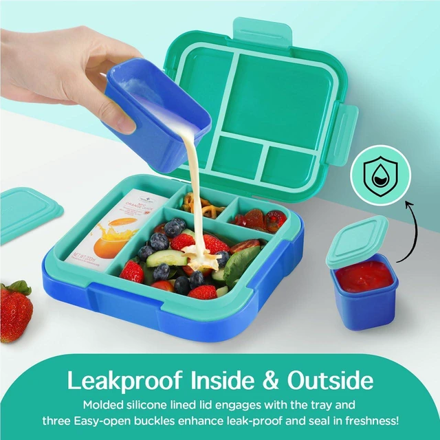 Alt view image 5 of 7 - Bento Lunch Box for Kids, 4.8 Cups 4 Compartment Lunch Containers | Ideal Portion Size for Ages 4-8, With Handle & 2 Snack Containers, Leakproof, Dishwasher & Microwave Safe, BPA-Free(Green)