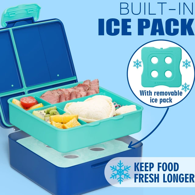 Alt view image 2 of 7 - Chill Bento Box for Kids, Toddler Lunch Box with Built-In Ice Pack | Keep Cold Leak Proof BPA Free 4 Compartment Lunch Container with Utensil for Girl Boy School Adult, Microwave Dishwasher Safe
