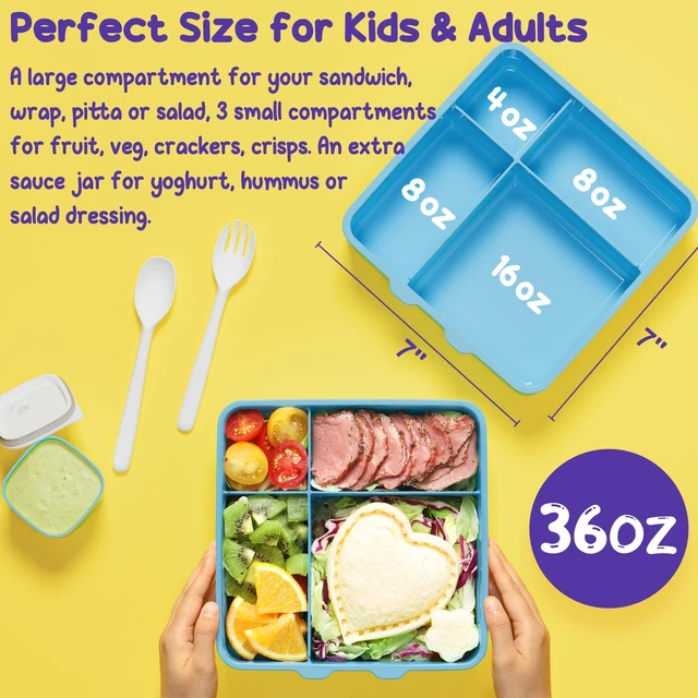Alt view image 3 of 7 - Chill Bento Box for Kids, Toddler Lunch Box with Built-In Ice Pack | Keep Cold Leak Proof BPA Free 4 Compartment Lunch Container with Utensil for Girl Boy School Adult, Microwave Dishwasher Safe