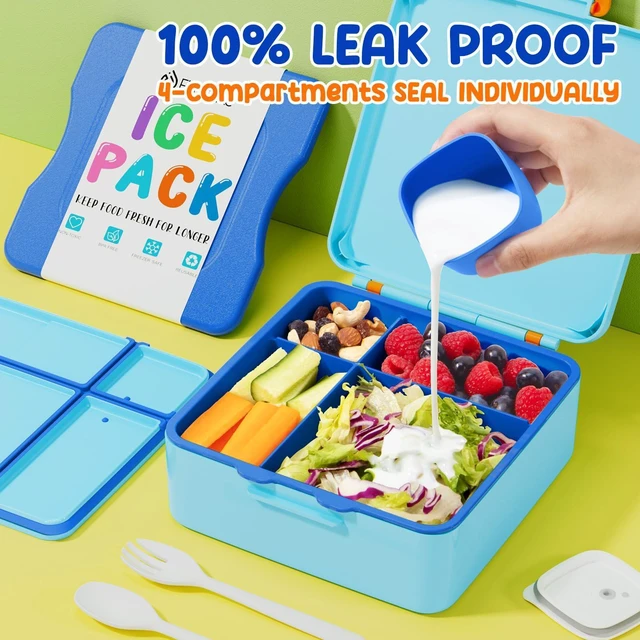 Alt view image 5 of 7 - Chill Bento Box for Kids, Toddler Lunch Box with Built-In Ice Pack | Keep Cold Leak Proof BPA Free 4 Compartment Lunch Container with Utensil for Girl Boy School Adult, Microwave Dishwasher Safe