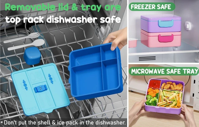 Alt view image 6 of 7 - Chill Bento Box for Kids, Toddler Lunch Box with Built-In Ice Pack | Keep Cold Leak Proof BPA Free 4 Compartment Lunch Container with Utensil for Girl Boy School Adult, Microwave Dishwasher Safe