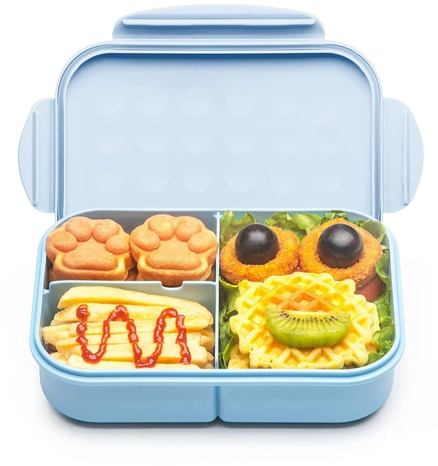 Main image of Kids Bento Lunch Box, 1150ml 3 Compartments, Blue | Blue kids bento lunch box for back to school, daycare, and snack time