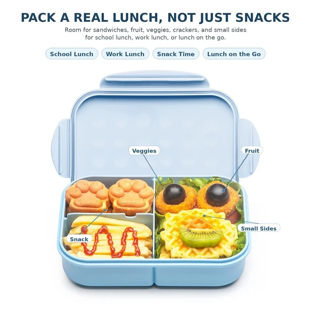 Alt view image 2 of 7 - Kids Bento Lunch Box, 1150ml 3 Compartments, Blue | Blue kids bento lunch box for back to school, daycare, and snack time