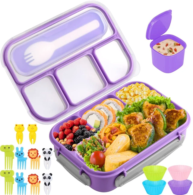 Main image of Bento Box for Kids 1300ML with 4 Compartment & Food Picks Cake Cups, Purple | Lunch Box Containers for Adults/Kids/Toddler, Leak-Proof, Microwave/Dishwasher/Refrigerator Safe, BPA Free