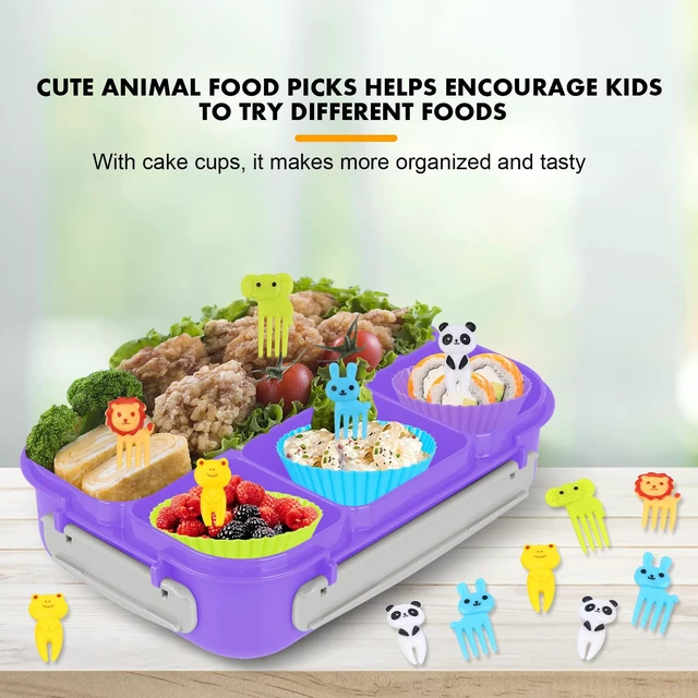 Alt view image 4 of 7 - Bento Box for Kids 1300ML with 4 Compartment & Food Picks Cake Cups, Purple | Lunch Box Containers for Adults/Kids/Toddler, Leak-Proof, Microwave/Dishwasher/Refrigerator Safe, BPA Free