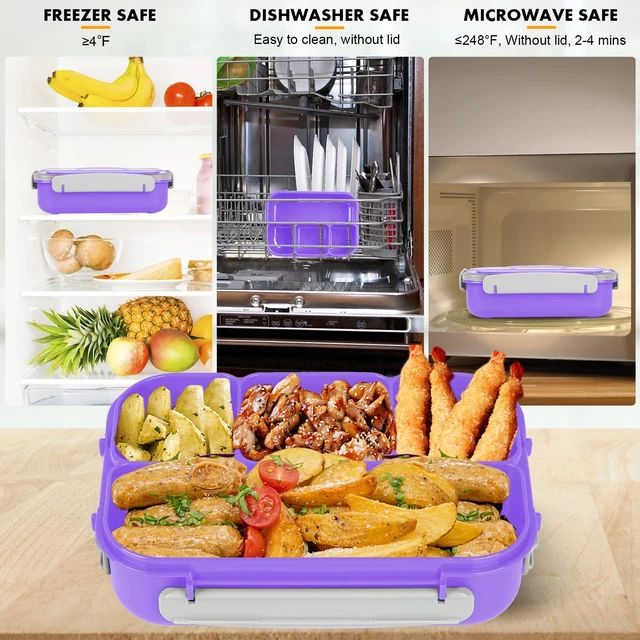 Alt view image 5 of 7 - Bento Box for Kids 1300ML with 4 Compartment & Food Picks Cake Cups, Purple | Lunch Box Containers for Adults/Kids/Toddler, Leak-Proof, Microwave/Dishwasher/Refrigerator Safe, BPA Free