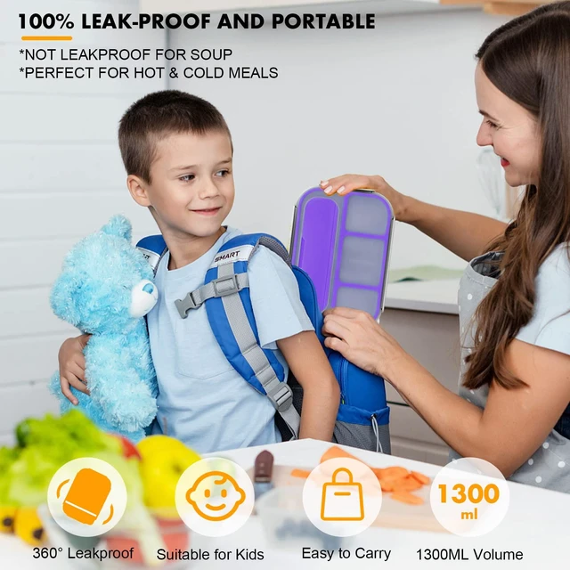 Alt view image 6 of 7 - Bento Box for Kids 1300ML with 4 Compartment & Food Picks Cake Cups, Purple | Lunch Box Containers for Adults/Kids/Toddler, Leak-Proof, Microwave/Dishwasher/Refrigerator Safe, BPA Free