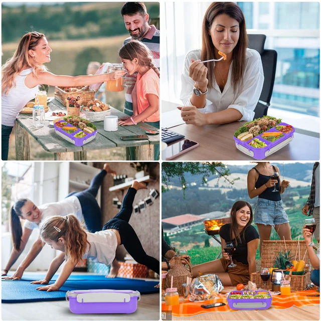 Alt view image 7 of 7 - Bento Box for Kids 1300ML with 4 Compartment & Food Picks Cake Cups, Purple | Lunch Box Containers for Adults/Kids/Toddler, Leak-Proof, Microwave/Dishwasher/Refrigerator Safe, BPA Free