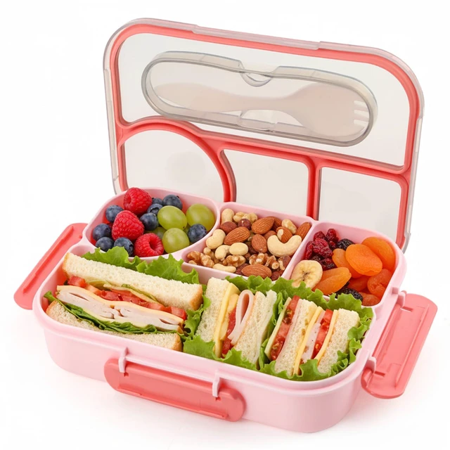 Main image of Bento Box for Adults,4 Compartments Lunch Box, Snack Containers Reusable Lunch Containers Drop-Proof, Dishwasher Safe & Made with BPA-Free Materials, Pink