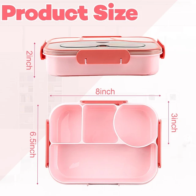 Alt view image 2 of 7 - Bento Box for Adults,4 Compartments Lunch Box, Snack Containers Reusable Lunch Containers Drop-Proof, Dishwasher Safe & Made with BPA-Free Materials, Pink