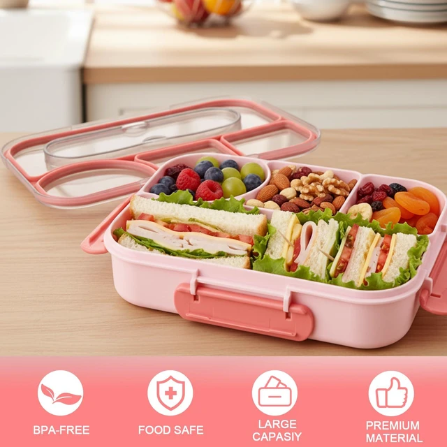 Alt view image 3 of 7 - Bento Box for Adults,4 Compartments Lunch Box, Snack Containers Reusable Lunch Containers Drop-Proof, Dishwasher Safe & Made with BPA-Free Materials, Pink