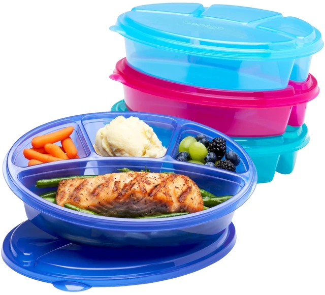 Main image of Easyboxes Stackable 4-Compartment Oval Lunch Boxes, 8-Piece Set | Reusable, BPA-Free, Meal Prep, Patented Design, Microwave, Dishwasher & Freezer-Safe (Jewel Brights)