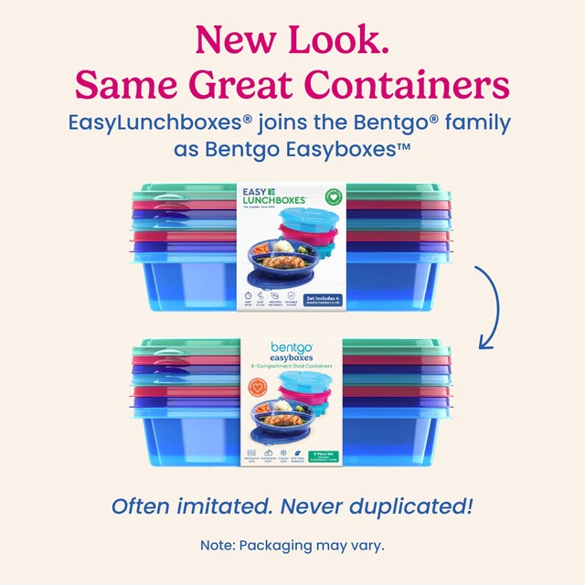 Alt view image 5 of 7 - Easyboxes Stackable 4-Compartment Oval Lunch Boxes, 8-Piece Set | Reusable, BPA-Free, Meal Prep, Patented Design, Microwave, Dishwasher & Freezer-Safe (Jewel Brights)