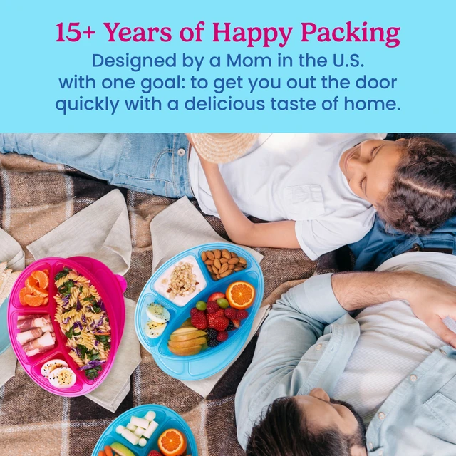 Alt view image 4 of 7 - Easyboxes Stackable 4-Compartment Oval Lunch Boxes, 8-Piece Set | Reusable, BPA-Free, Meal Prep, Patented Design, Microwave, Dishwasher & Freezer-Safe (Jewel Brights)