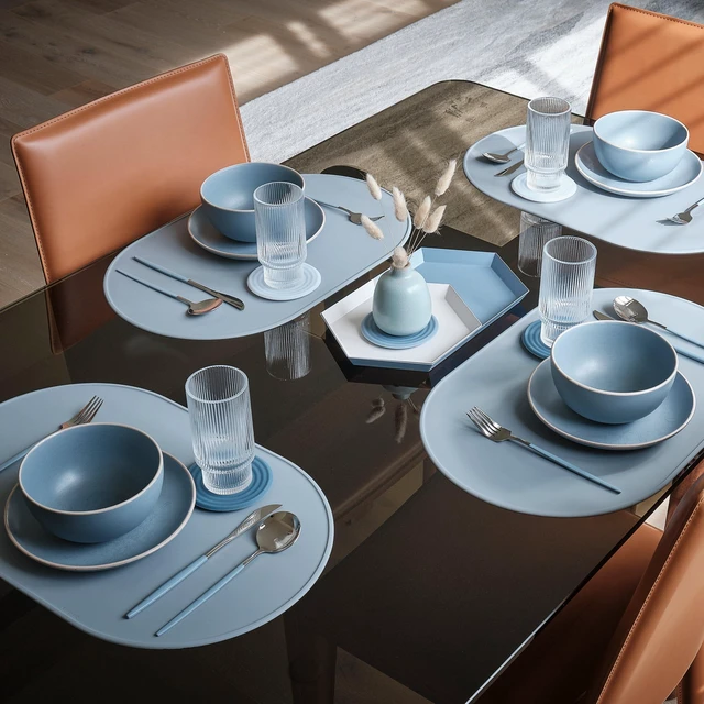 Alt view image 2 of 7 - Waterproof, Stain-Resistant, Heat-Safe Silicone Degr Placemats (20.5x13, Set of 2 Smoke) 3mm-High Rim Adults Babies Easy-to-Clean Washable Oval Modern Non-Slip Large Dining Table Mats