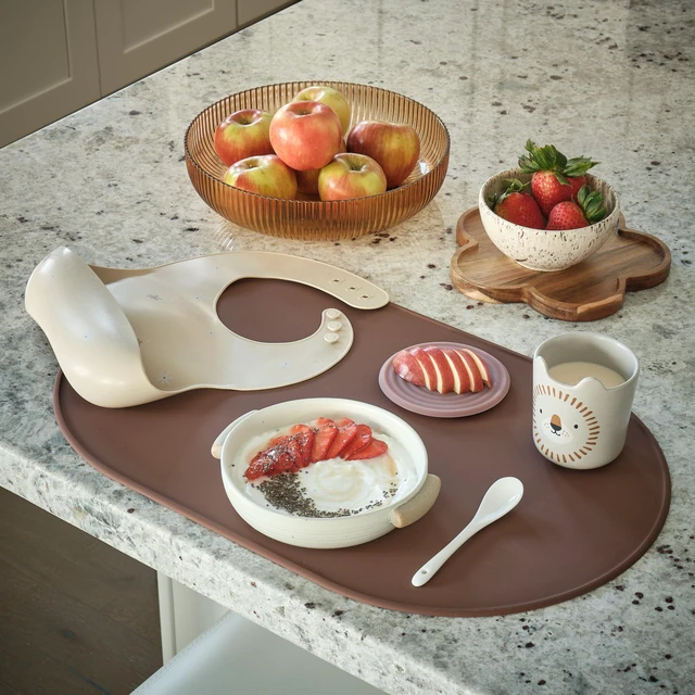 Alt view image 6 of 7 - Waterproof, Stain-Resistant, Heat-Safe Silicone Degr Placemats (20.5x13, Set of 2 Smoke) 3mm-High Rim Adults Babies Easy-to-Clean Washable Oval Modern Non-Slip Large Dining Table Mats
