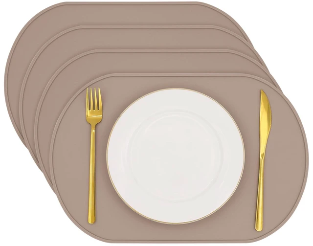Main image of Silicone Placemat Set of 4, Heat Resistant Placemats for Dinning Table, Reusable Portable Kids Baby Placemats, Waterproof Stain-Proof Toddler Food Mats, Easy to Clean Silicone Mat Oval Placemat