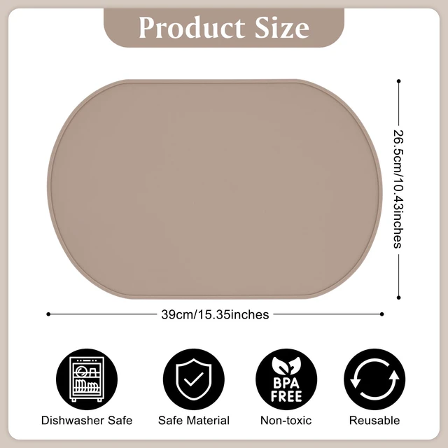 Alt view image 2 of 7 - Silicone Placemat Set of 4, Heat Resistant Placemats for Dinning Table, Reusable Portable Kids Baby Placemats, Waterproof Stain-Proof Toddler Food Mats, Easy to Clean Silicone Mat Oval Placemat