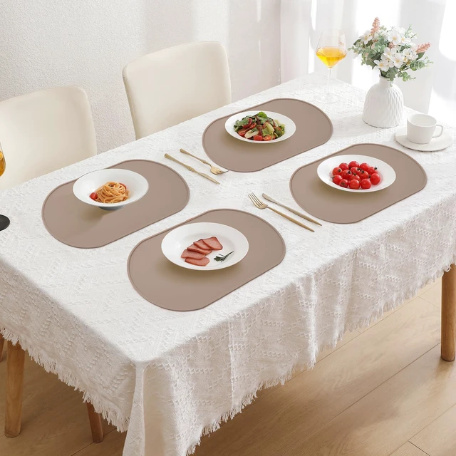 Alt view image 7 of 7 - Silicone Placemat Set of 4, Heat Resistant Placemats for Dinning Table, Reusable Portable Kids Baby Placemats, Waterproof Stain-Proof Toddler Food Mats, Easy to Clean Silicone Mat Oval Placemat