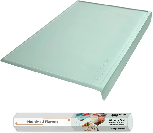 Main image of Silicone Placemats for Toddlers & Kids with Angle-Protective Safety Edge Baby Placemats for Restaurants & Dining Table Non-Slip & BPA-Free Food Mat 1.5mm Thick, 18"x12", Sage Green