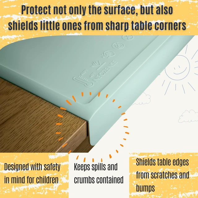 Alt view image 2 of 7 - Silicone Placemats for Toddlers & Kids with Angle-Protective Safety Edge Baby Placemats for Restaurants & Dining Table Non-Slip & BPA-Free Food Mat 1.5mm Thick, 18"x12", Sage Green