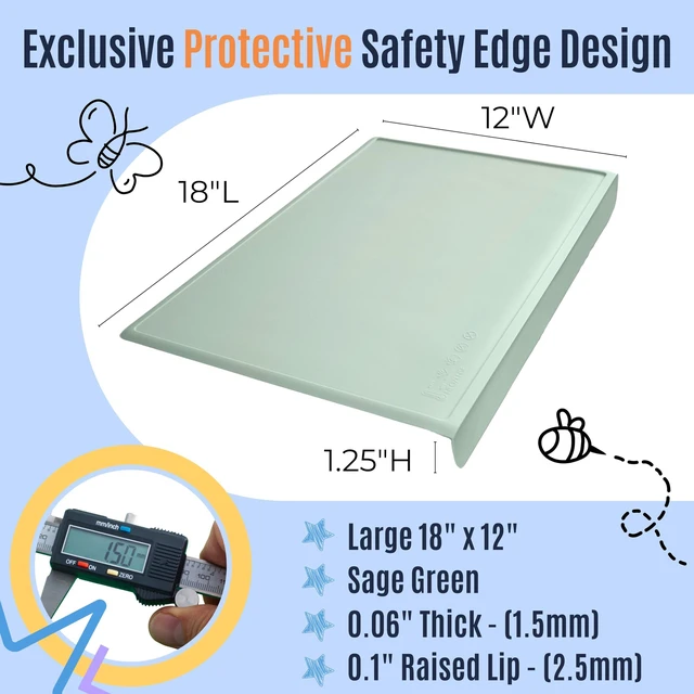 Alt view image 3 of 7 - Silicone Placemats for Toddlers & Kids with Angle-Protective Safety Edge Baby Placemats for Restaurants & Dining Table Non-Slip & BPA-Free Food Mat 1.5mm Thick, 18"x12", Sage Green