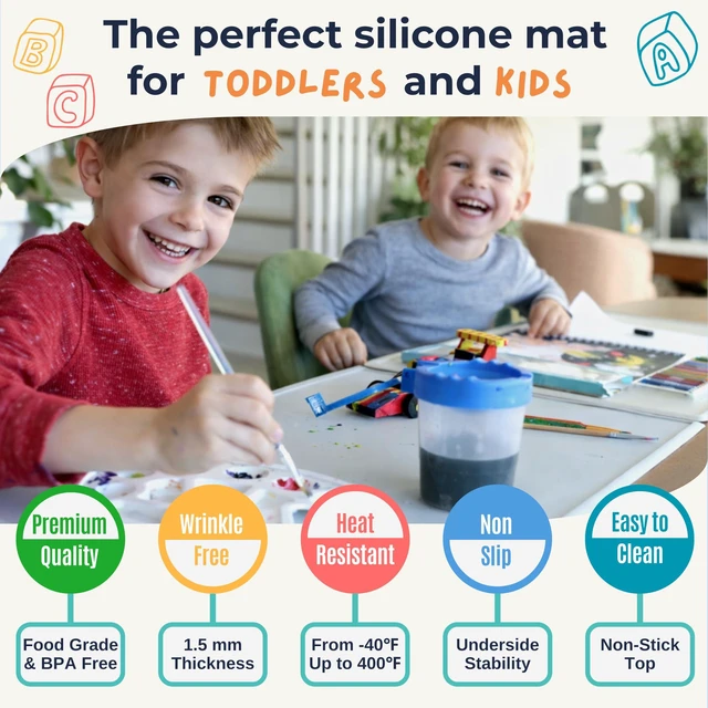 Alt view image 4 of 7 - Silicone Placemats for Toddlers & Kids with Angle-Protective Safety Edge Baby Placemats for Restaurants & Dining Table Non-Slip & BPA-Free Food Mat 1.5mm Thick, 18"x12", Sage Green