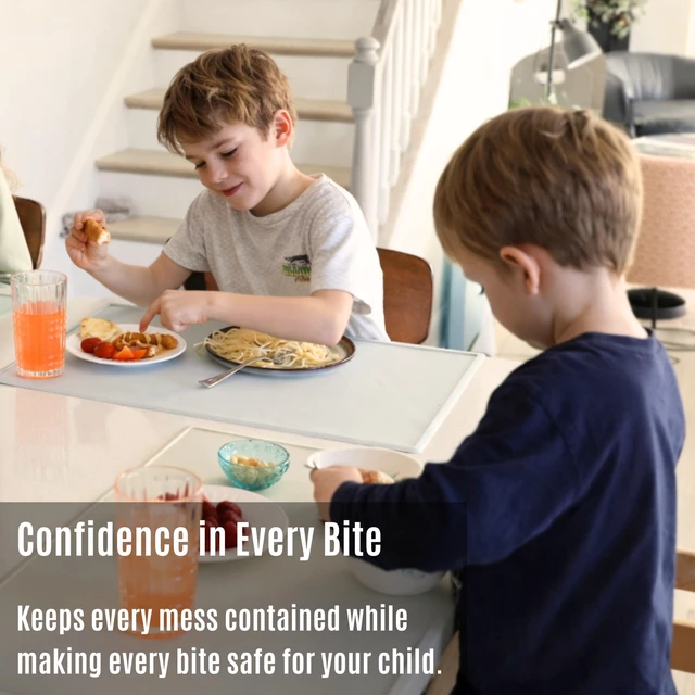 Alt view image 6 of 7 - Silicone Placemats for Toddlers & Kids with Angle-Protective Safety Edge Baby Placemats for Restaurants & Dining Table Non-Slip & BPA-Free Food Mat 1.5mm Thick, 18"x12", Sage Green