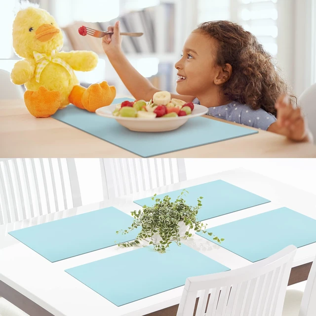 Alt view image 2 of 7 - Silicone Placemats, Dining Placemats Set of 4, Waterproof Placemats for Kids, Non-Slip Silicone Mats for Dinner Table, Heat Resistant & Dishwasher Safe (Light Blue, 17.6" ×12.5")