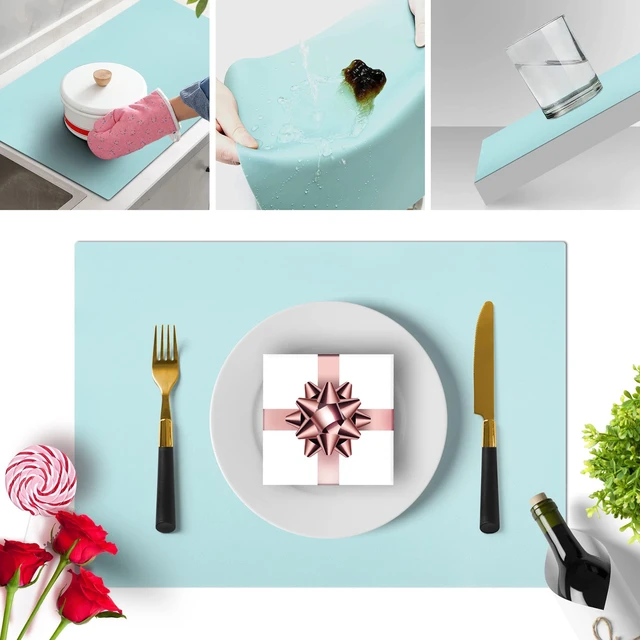 Alt view image 4 of 7 - Silicone Placemats, Dining Placemats Set of 4, Waterproof Placemats for Kids, Non-Slip Silicone Mats for Dinner Table, Heat Resistant & Dishwasher Safe (Light Blue, 17.6" ×12.5")