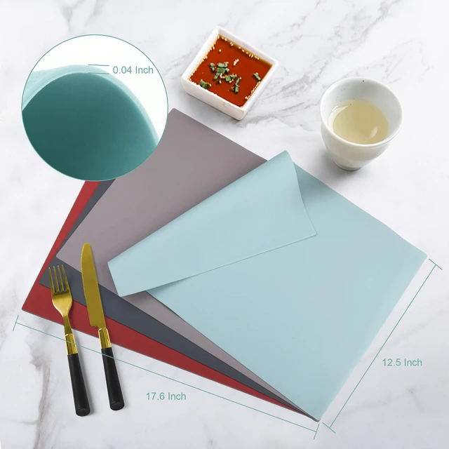 Alt view image 5 of 7 - Silicone Placemats, Dining Placemats Set of 4, Waterproof Placemats for Kids, Non-Slip Silicone Mats for Dinner Table, Heat Resistant & Dishwasher Safe (Light Blue, 17.6" ×12.5")