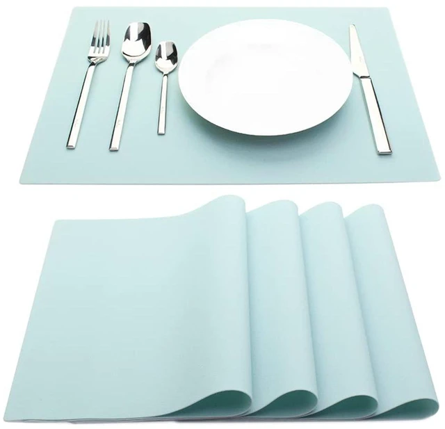 Alt view image 7 of 7 - Silicone Placemats, Dining Placemats Set of 4, Waterproof Placemats for Kids, Non-Slip Silicone Mats for Dinner Table, Heat Resistant & Dishwasher Safe (Light Blue, 17.6" ×12.5")