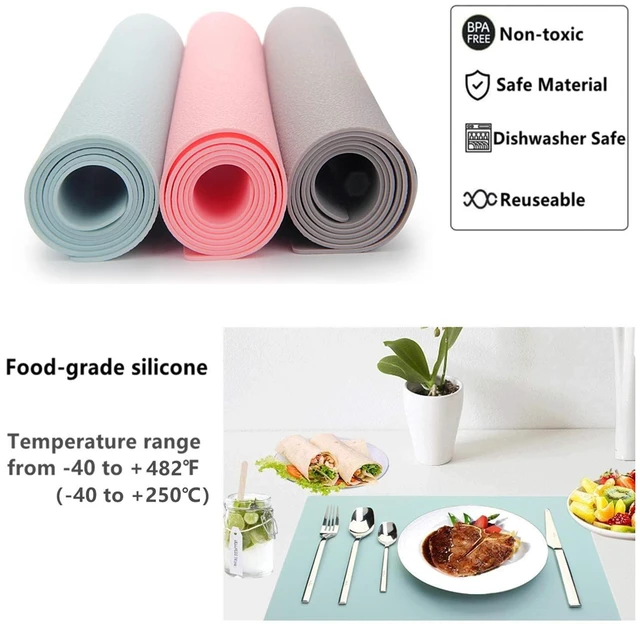 Alt view image 6 of 7 - Silicone Placemats, Dining Placemats Set of 4, Waterproof Placemats for Kids, Non-Slip Silicone Mats for Dinner Table, Heat Resistant & Dishwasher Safe (Light Blue, 17.6" ×12.5")